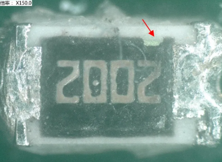 高倍外觀檢查-電阻2的NG品保護層明顯破損 高倍外觀檢查-電阻2的NG品保護層明顯破損